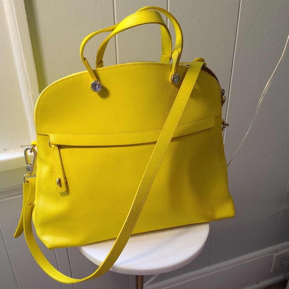 Authentic Furla Yellow Leather Crossbody Handbag